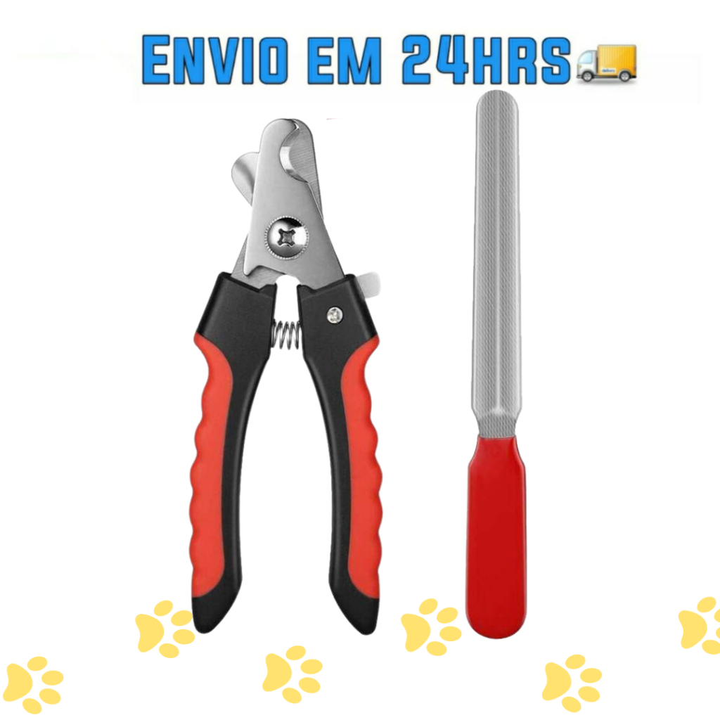 Kit Alicate Pet Tesoura Corte De Unhas Caes Gatos + Lixa Pet Porte Médio