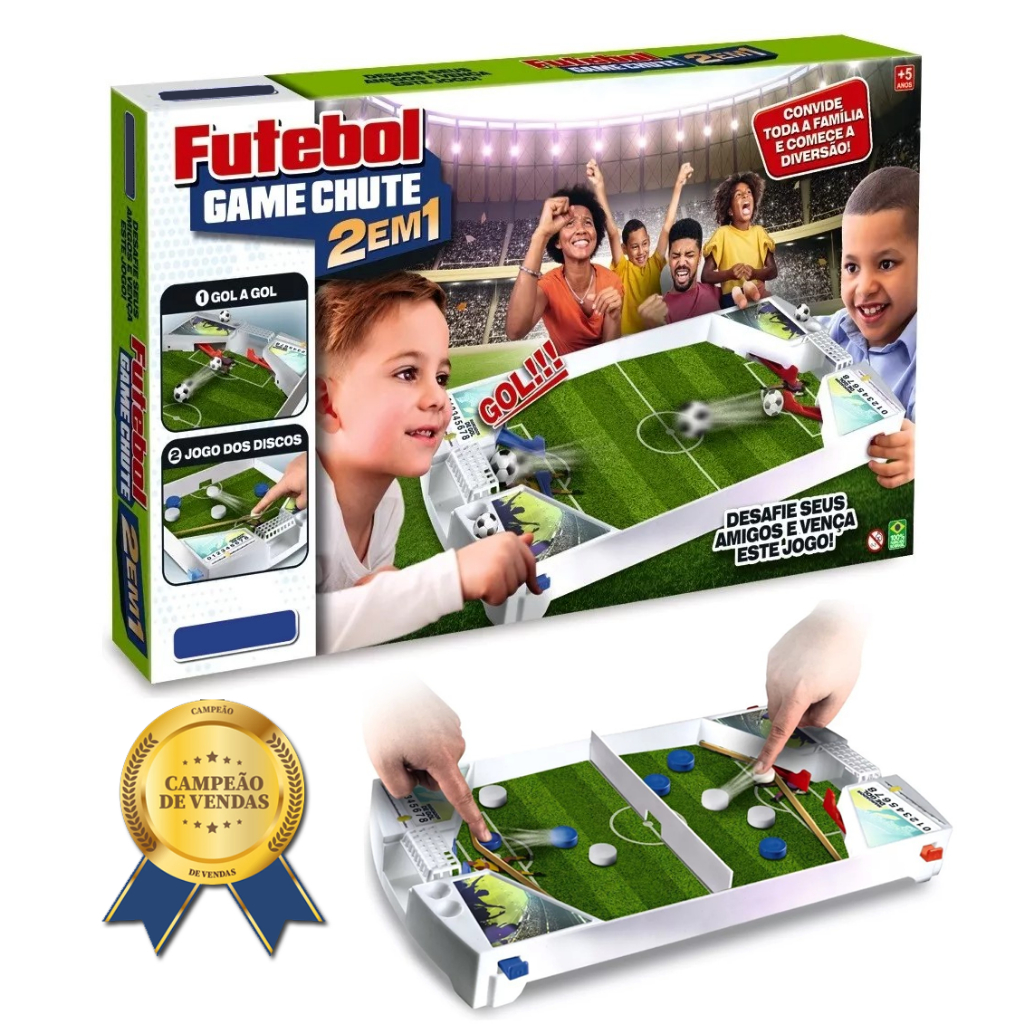 Kit Jogo 2 em 1 Futebol de Botão Tabuleiro Mesa Infantil Gol Menino Bola Peteleco Pregobol Pinball