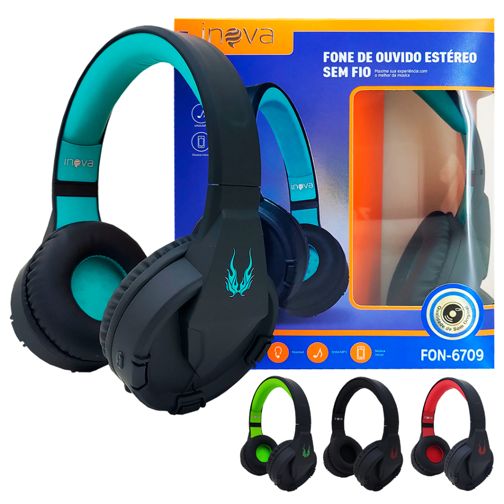 Fone De Ouvido Headset Stereo Sem Fio Wireless Com Microfone Inova