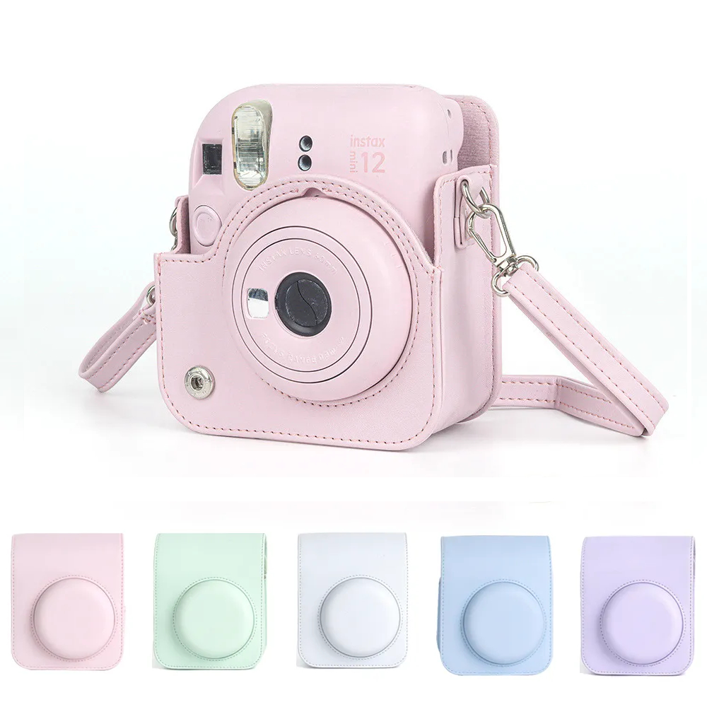 Bolsa Estojo Protetor de Couro para Câmer Fujifilm Instax Mini 12, C/ Alça de Ombro Ajustável/Removível