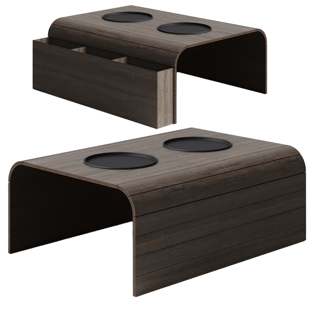 Jogo Bandejas Porta Copo + Porta Controle Mdf Para Sofá Madeira Tabaco Decoração Interiores
