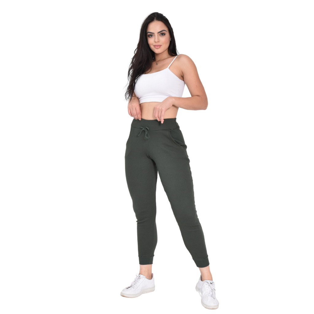 Calça Feminina De Ribana Com Bolso Moletinho Moletim