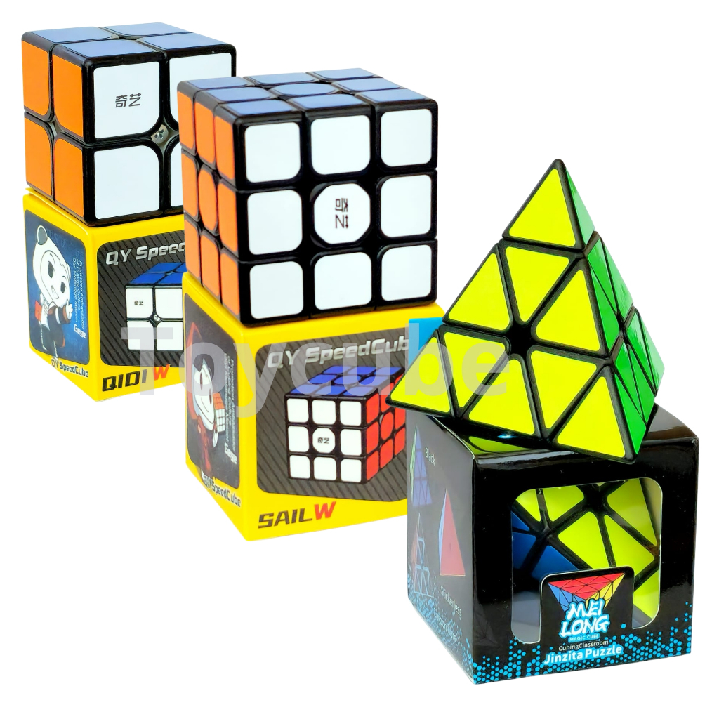 Kit 3 Cubo Mágico 2x2x2+3x3x3+pirâmide Profissional Qiyi Moyu black