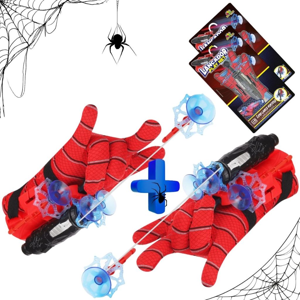 Kit 2 Luvas Homem Aranha Infantil Atirador de Teia Dardo Brinquedo Spider Man
