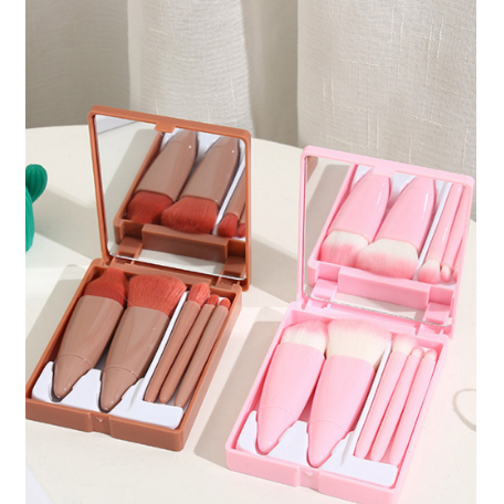 KIT 12 unidades  Mini Espelho De Maquiagem Portátil Com 5 Pcs Pincéis De Maquiagem Lupa Mão Segurar Bolso Dobrável Maqui