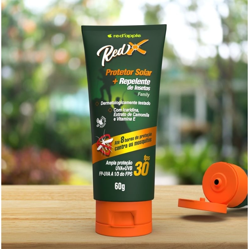 2 em 1 Protetor solar 30 FPS RED-X+ Repelente ADVANCED com ICARIDINA - 60G