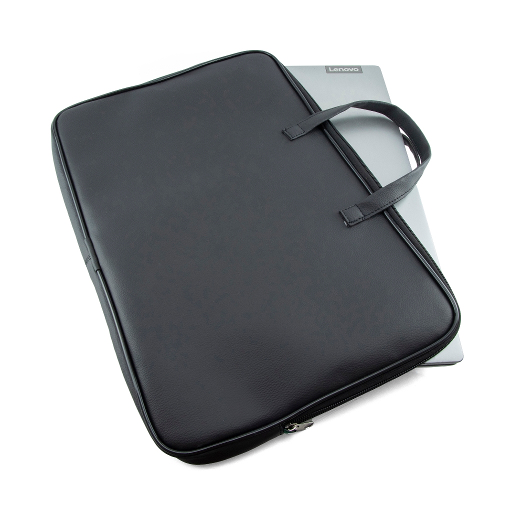 Pasta Case De Couro Ecológico Capa De Notebook Reforçada Alça Lisa 14/15/17 Polegadas Preta