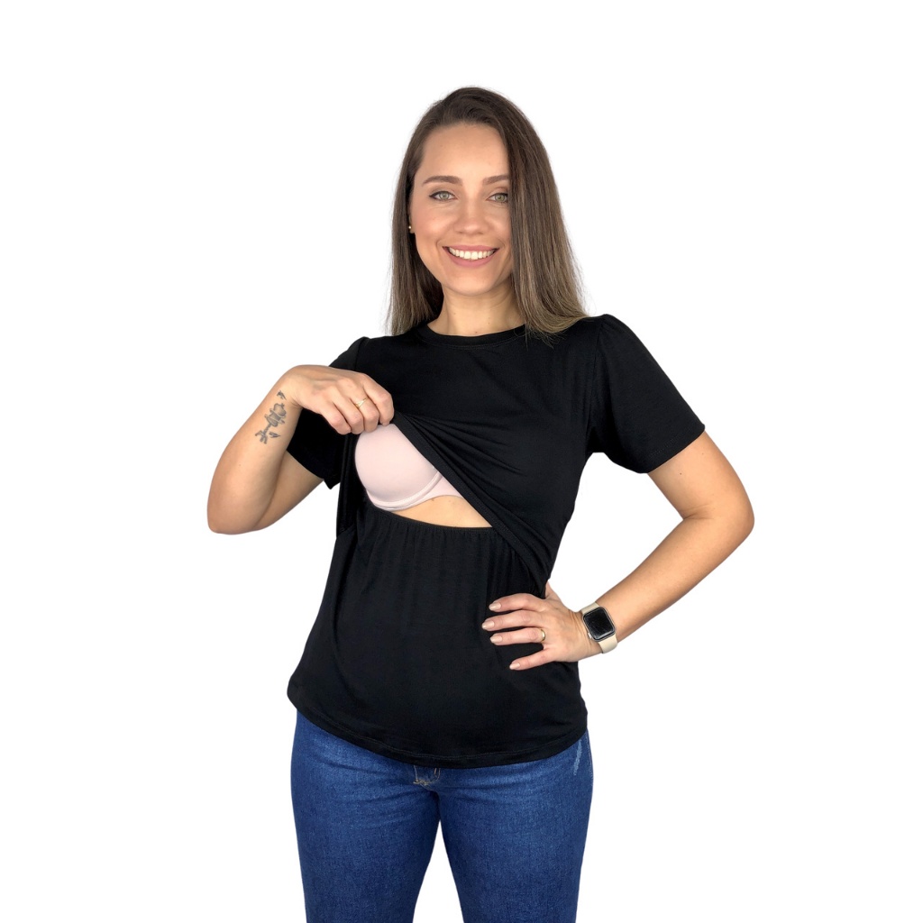 Blusa Amamentação Diversas Cores Viscolycra Premium Camiseta Manga Curta Gestante Grávida Amamentar