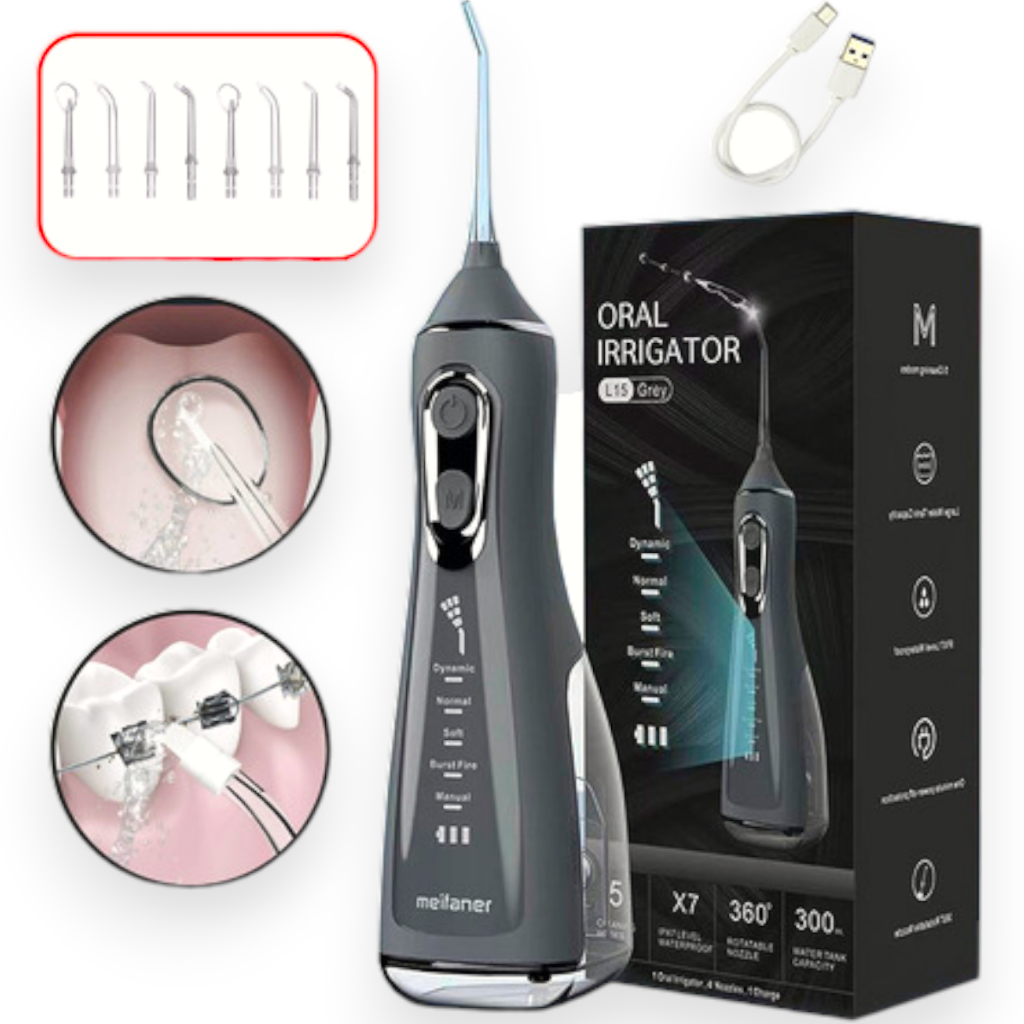Irrigador Oral életrico Fio Dental 300 ml Recarregável Portatil com 5 Modos limpador de dente Para família Prova d'Água para Dentes Gengivas