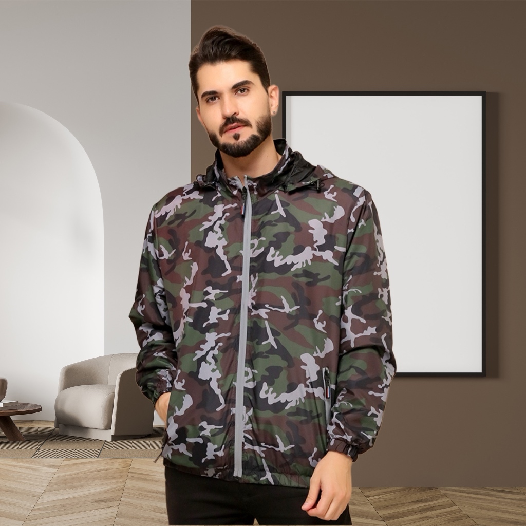 Jaqueta Corta-vento Camuflado zipper com refletivo Impermiavel Importado Masculino forrado