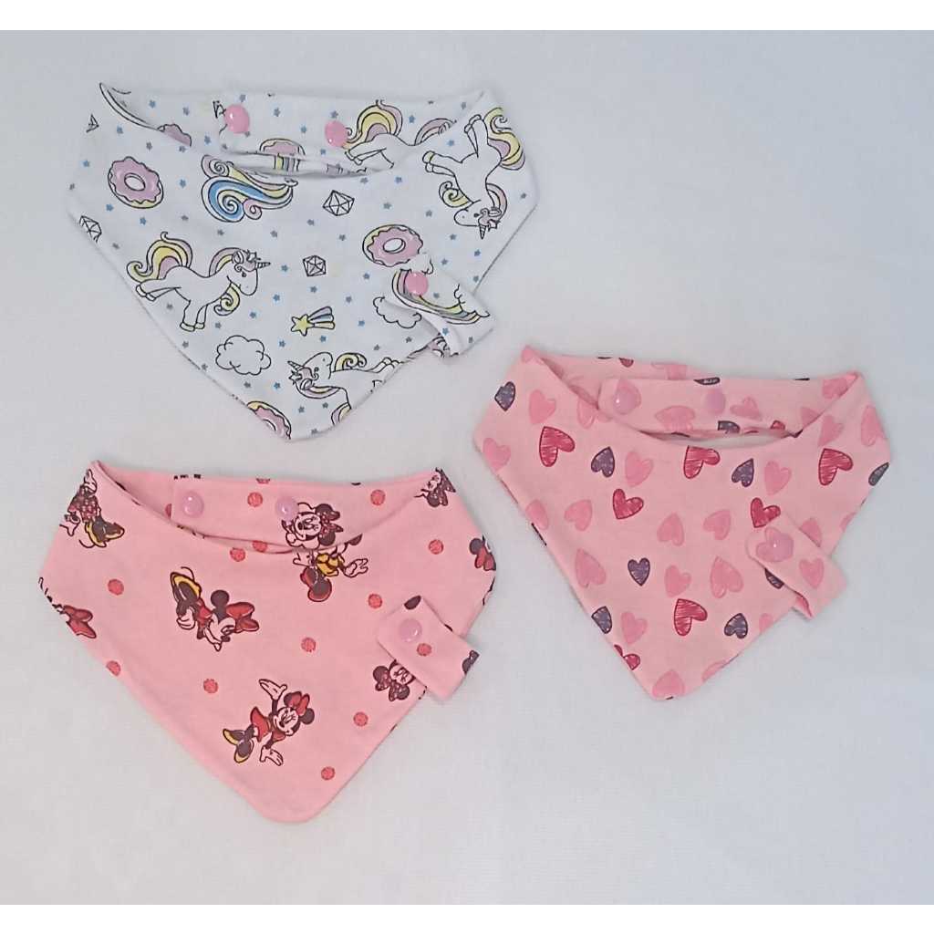 Babador Kit com 2 ou 3 Bandana  para bebê com prendedor de chupeta