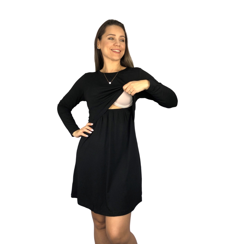 Vestido Para Amamentação Diversas Cores Premium Manga Longa Maternidade Gestante Grávida Amamentar