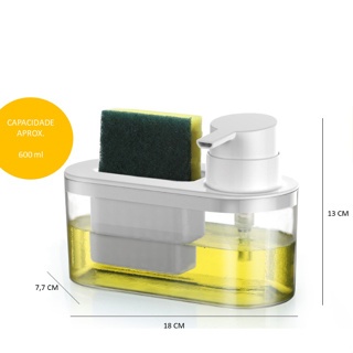 Porta Detergente Líquido e Bucha Dispenser Sabão Líquido Pia Cozinha Branco Arthi 1173