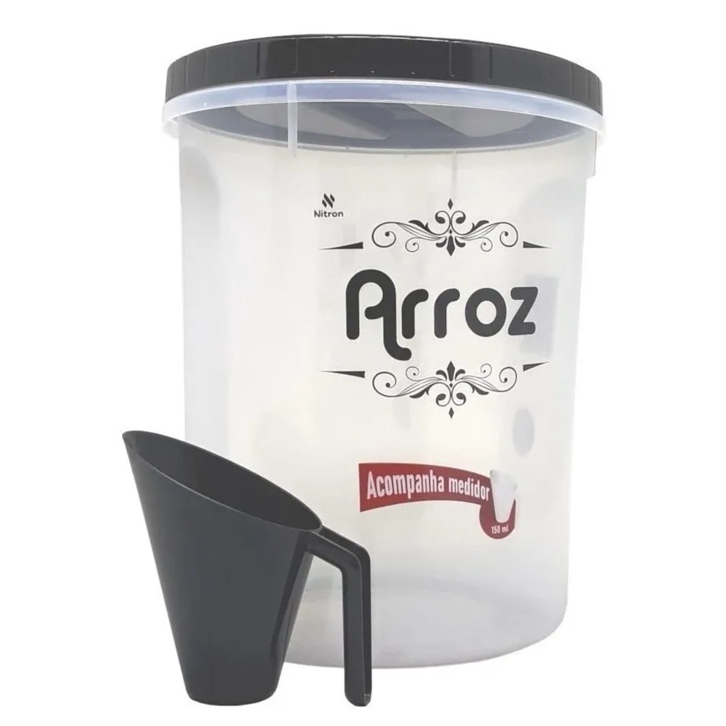 Pote Com Tampa De Rosca Redondo Para Arroz 5,8 L Com Medidor Nitron