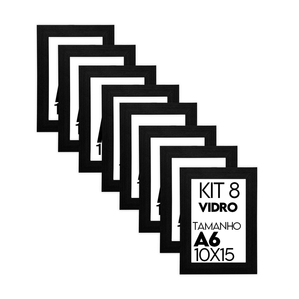 Porta Retrato 10x15cm A6 Kit 8 Peças Com Vidro Suporte Para Fotos Sala Quarto