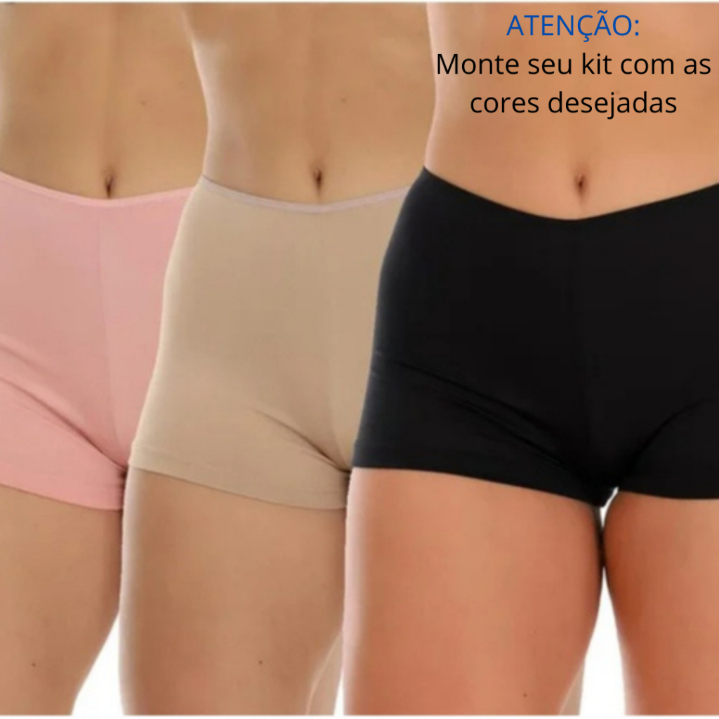 Kit 3 Anágua Shortinho Íntimo Segunda Pele Conforto Lingerie Modeladora Short Curto Short Para Saia e Vestido