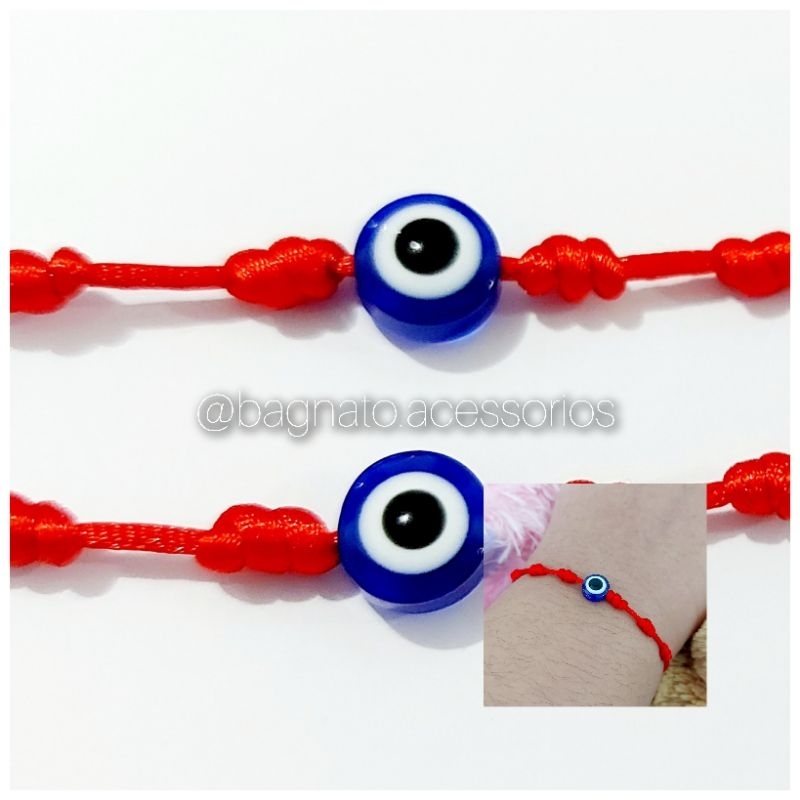 Conjunto com 3 pulseiras 7 nós com olho grego: 2 pulseiras adulto e 1 pulseira infantil (3a 9anos)