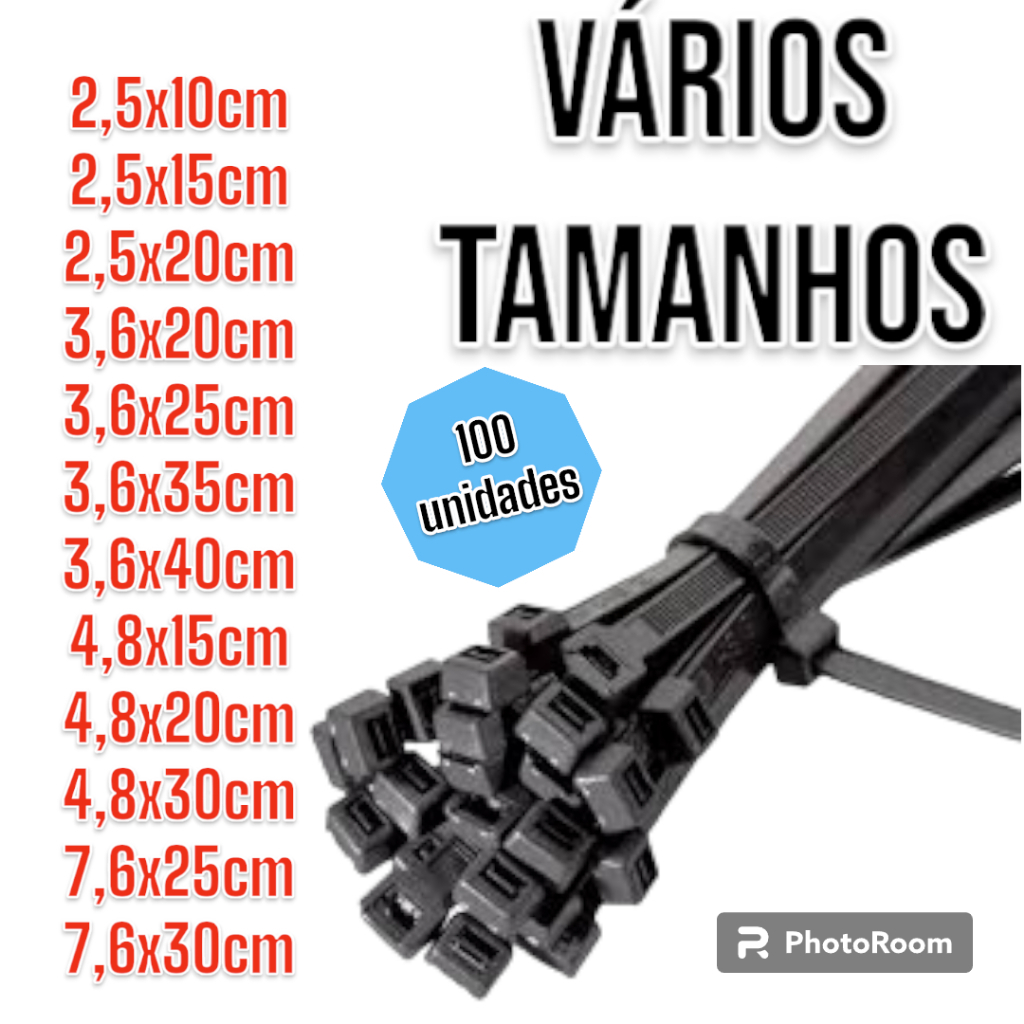 Abraçadeira de Nylon/ Enforca Gato /Cinta Plástica 100 Unidades Tamanhos 15cm 20cm 25cm 30cm 40cm