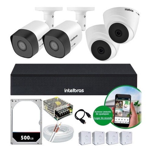Sistema Segurança Residencial Intelbras Cftv 4 Cameras 1120 completo