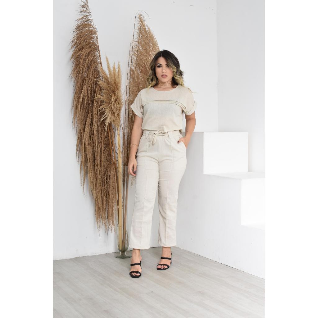 CONJUNTO FEMININO DE LINHO DETALHE NERVURA