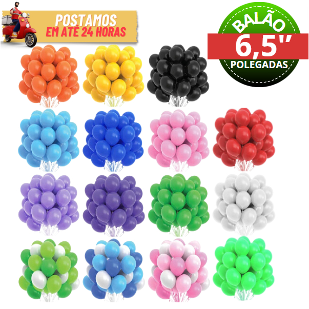50 Balão Bexiga Latex Liso Nº 6,5 Polegadas Lisa Tradicional Várias Cores Para Festas