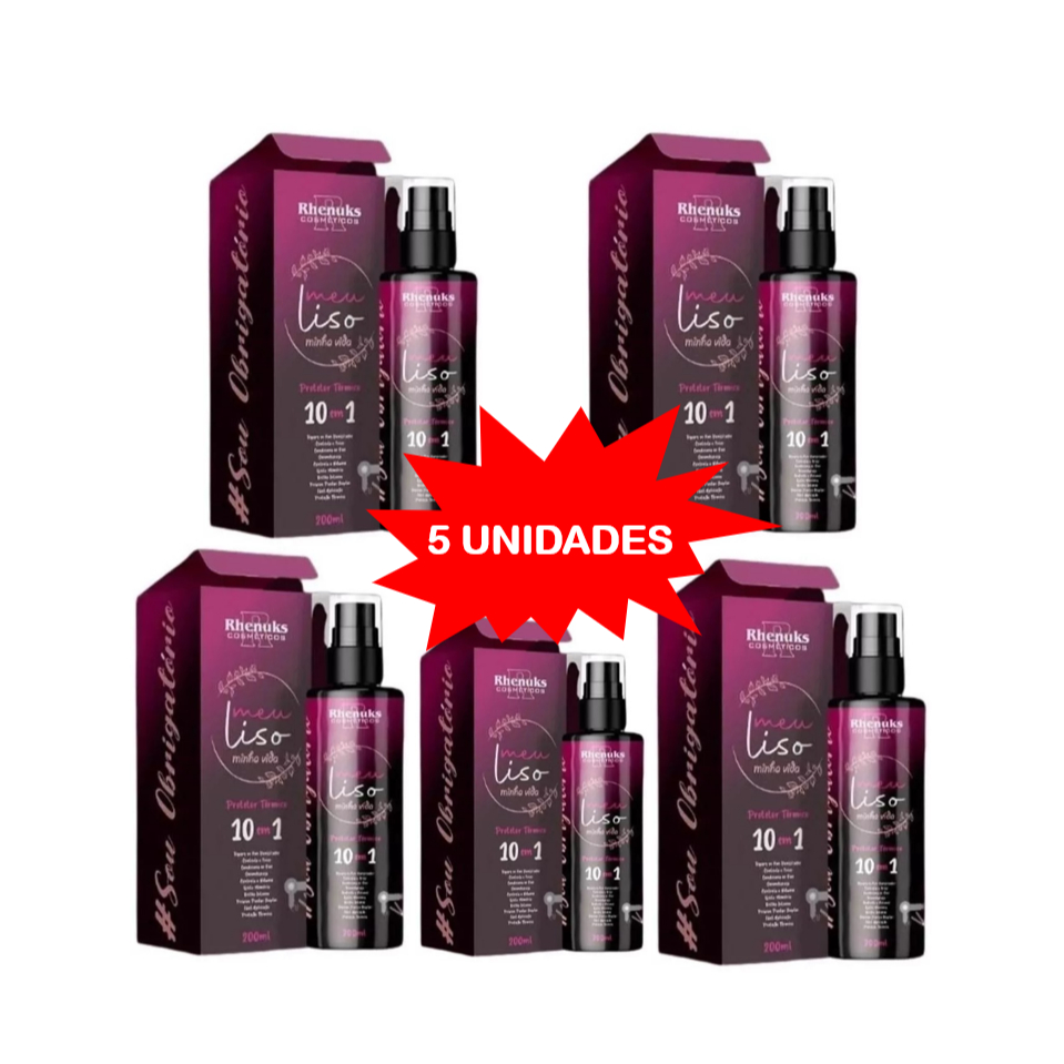 Kit com 5 Spray Protetor Térmico 10 em 1 Capilar Meu liso Minha Vida 200ml