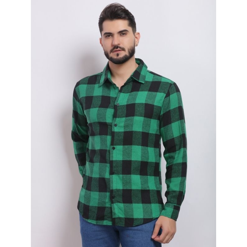 Camisa msculino xadrez Flanela manga longa