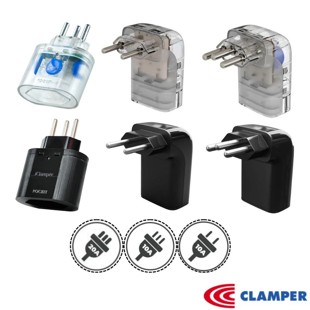 Protetor Contra Surtos Elétricos e Raios DPS POCKET e POCKET FIT - 2 e 3 Pinos / 10A e 20A Clamper