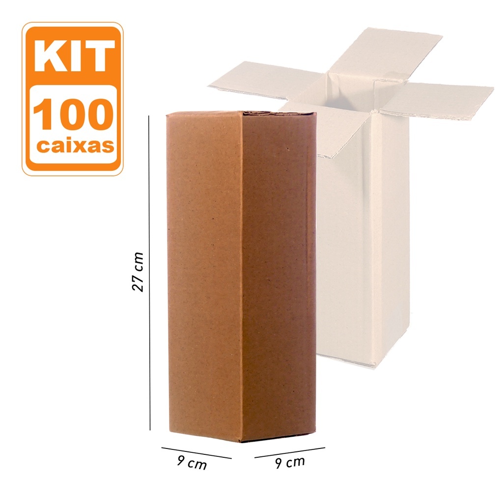 100 Caixas de Papelão embalagem 9X9X27 Tubo Garrafa Cerveja