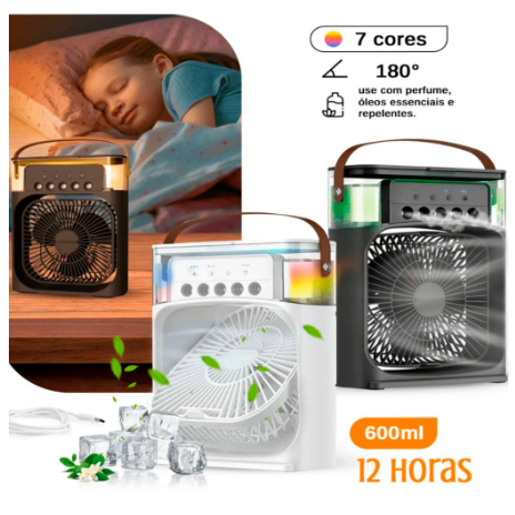 Ventilador Umidificador Portátil Com Led Reservatório de Agua