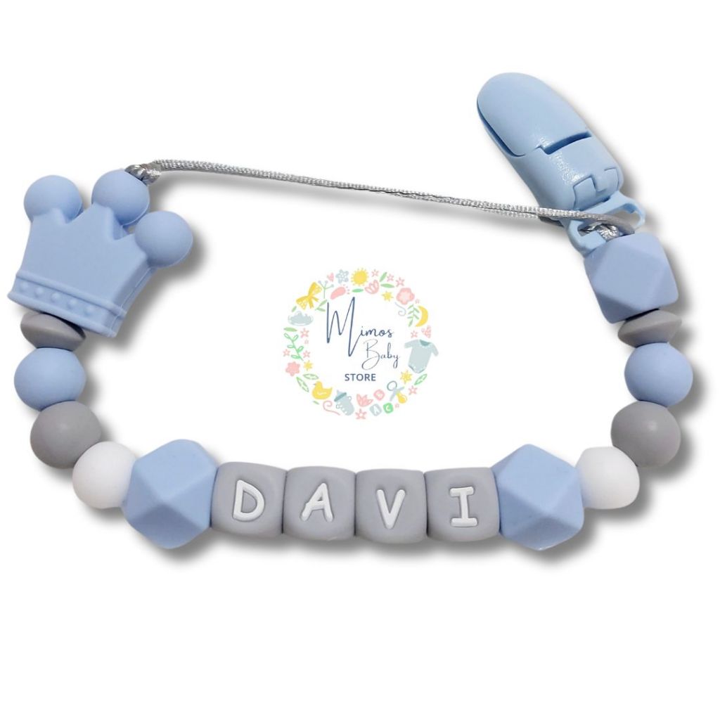 Prendedor de Chupeta de Silicone Macio e Mordedor Personalizado com Nome do Bebê Coroa BPA FREE