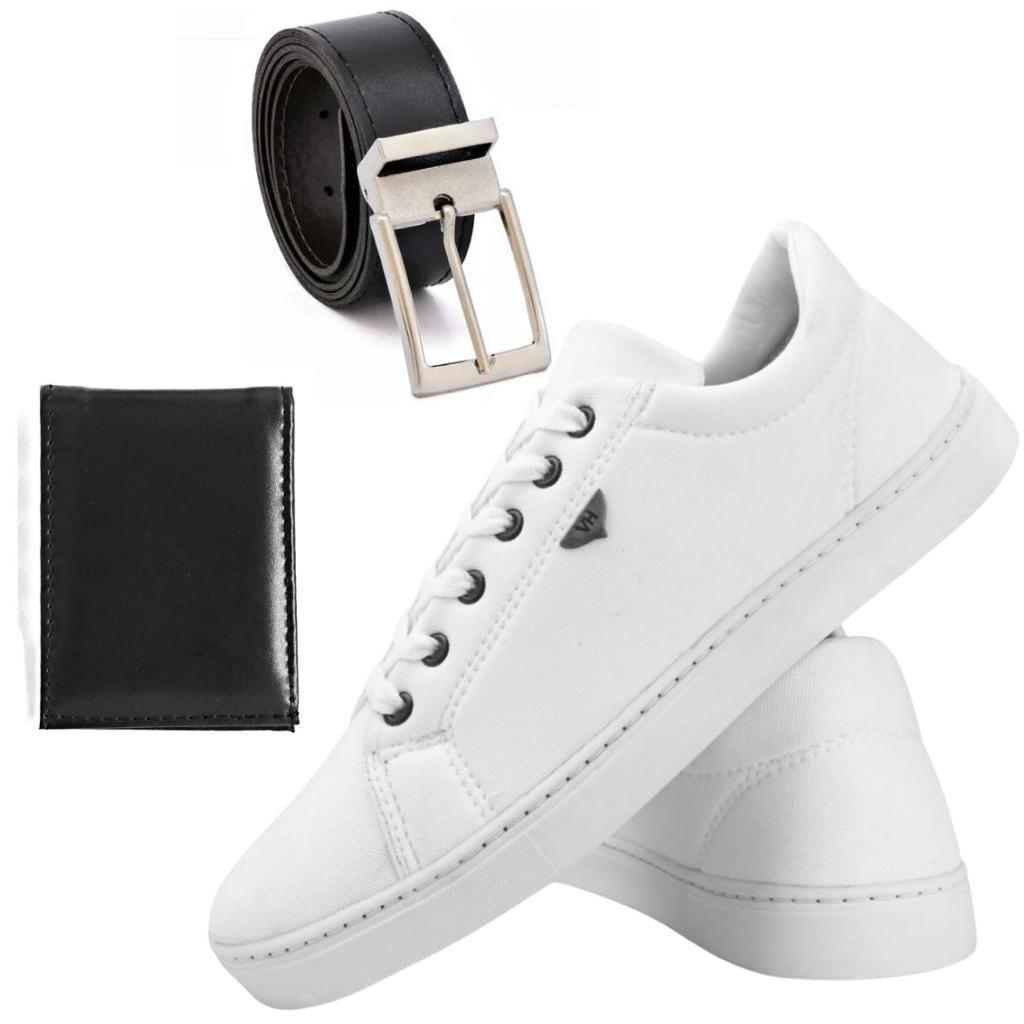 Kit Sapatênis Social Skatista Masculino Sola Reta Confortável + Carteira + Cinto Promoção