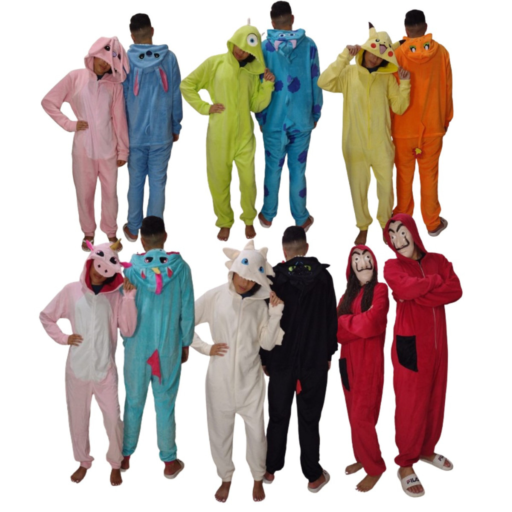 Conjunto de Kigurumi Pijamas divertidos Casal Fantasia Namorados