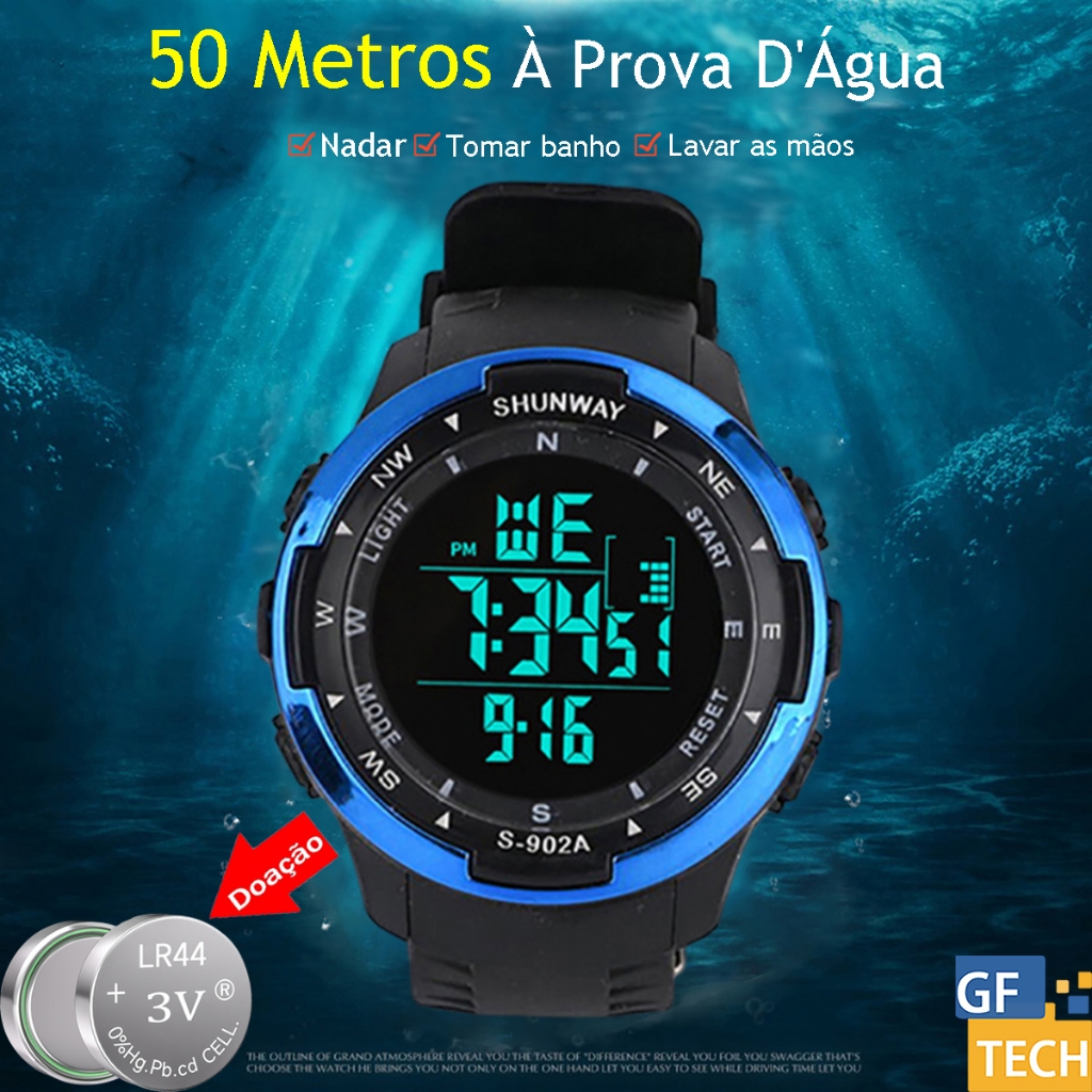 Relógio Digital Masculino 50M À Prova D 'Água Esportivo Original Com Led Alarme Cronômetro
