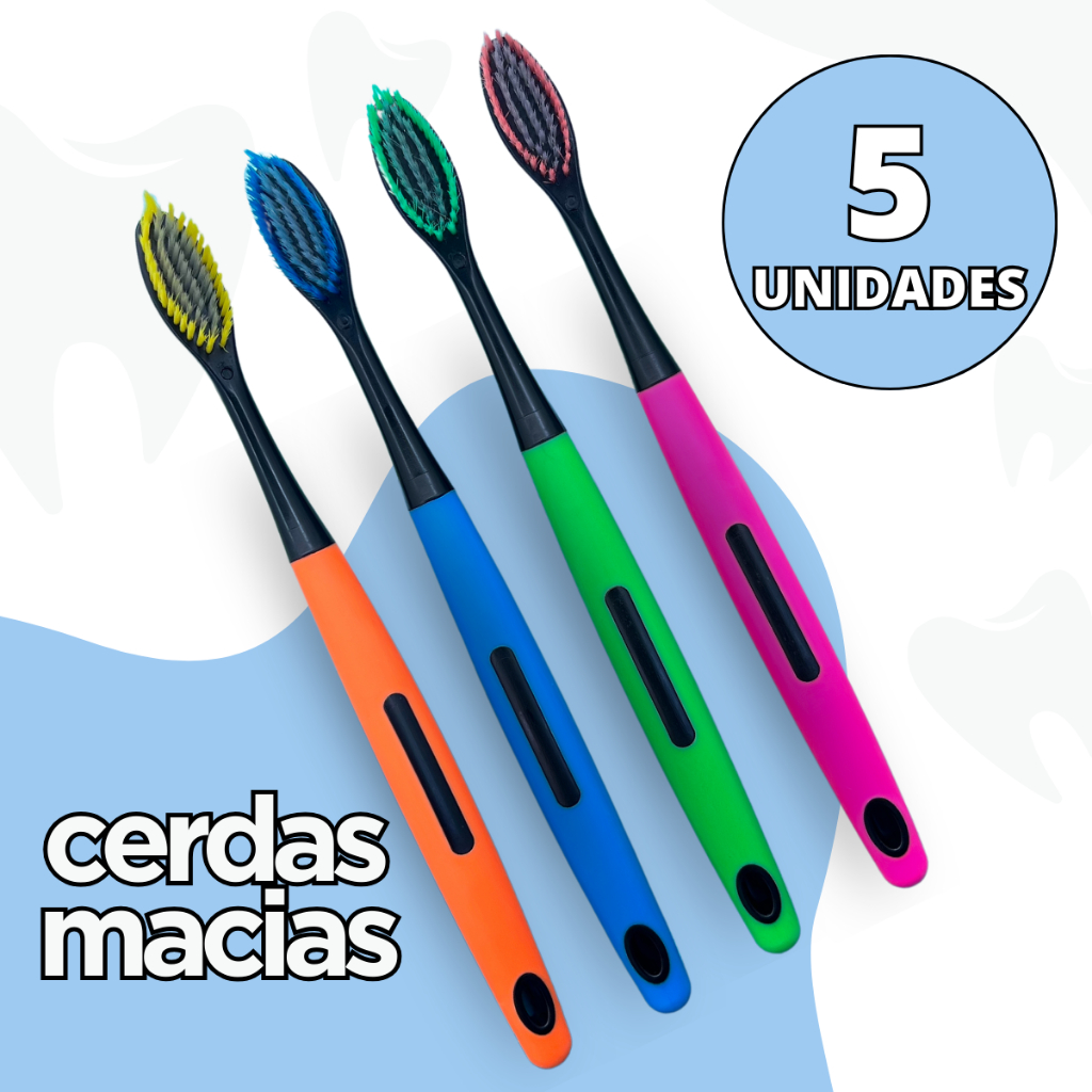 Kit 5 Escovas De Dente Cerdas Macias Capa Protetora Flexível