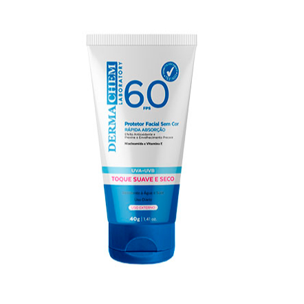 Protetor Solar Rosto FPS 60 Sem Cor Toque Seco Super Hidratante Rejuvenescedor 40g – Dermachem