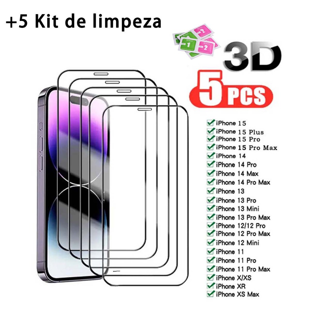 Kit 5 Película De Vidro Temperado 9H Para iPhone X Xs Xr 11 Pro Max 12 13 14 15 16Pro Max