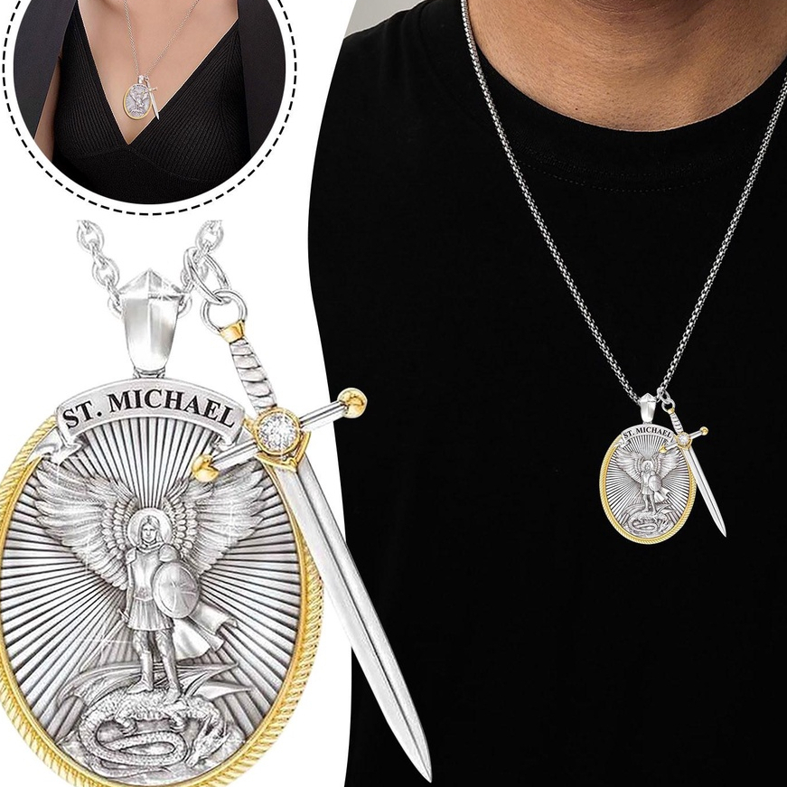 São Miguel Anjo Colar Criativo Cavaleiro Escudo Vintage Pingente Jóias Masculinas