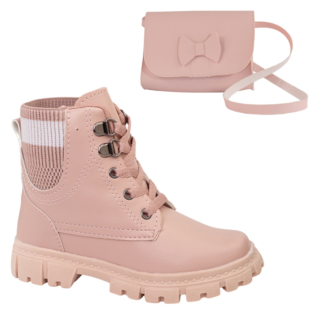 Kit Coturno Feminino Infantil Com Bolsa Infantil Feminina Modinha