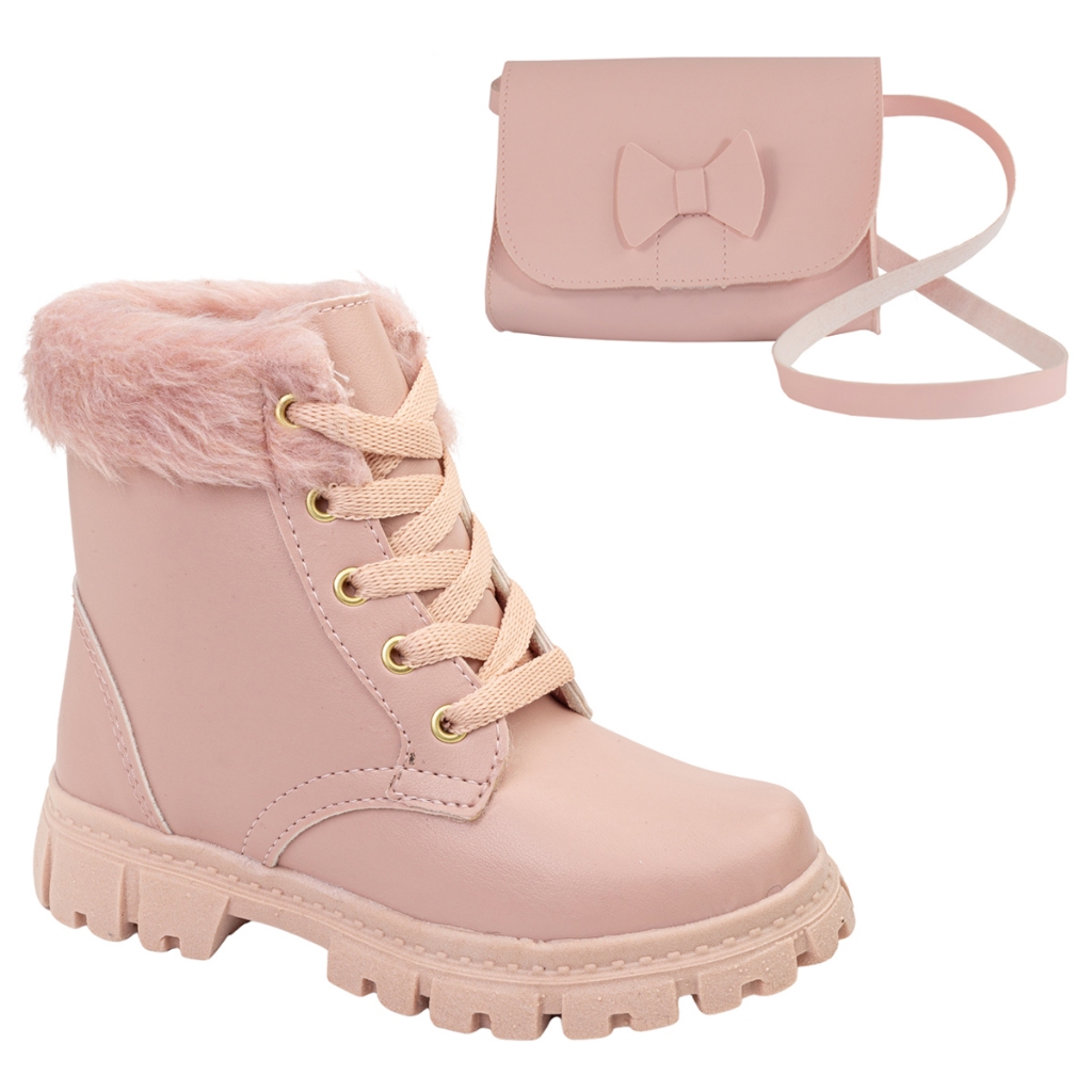 Kit Bota Feminina Infantil E Bolsa Infantil Menina Blogueira