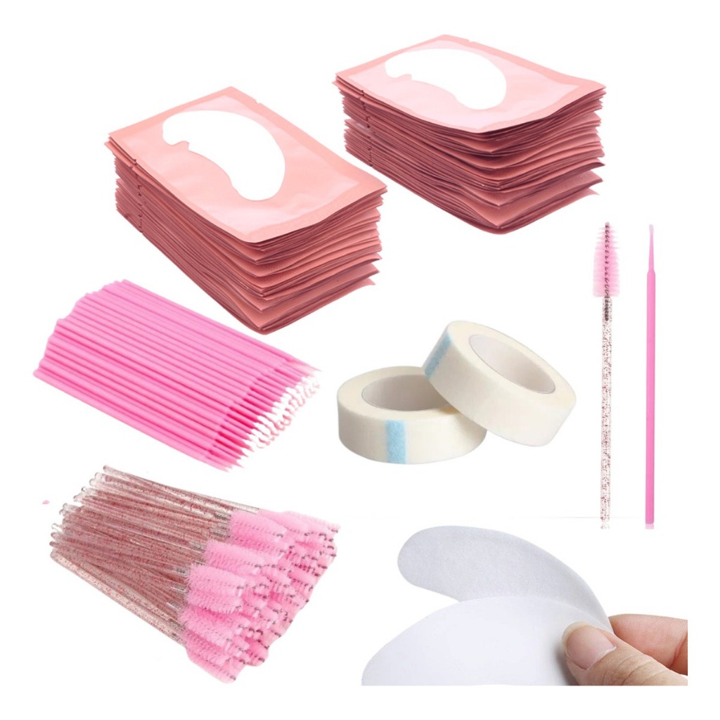 Kit Extensão De Cílios 50 Pares Pad 50 Escovinhas 100 Microbrush 50 Aplicadores 2 Fitas Transpore