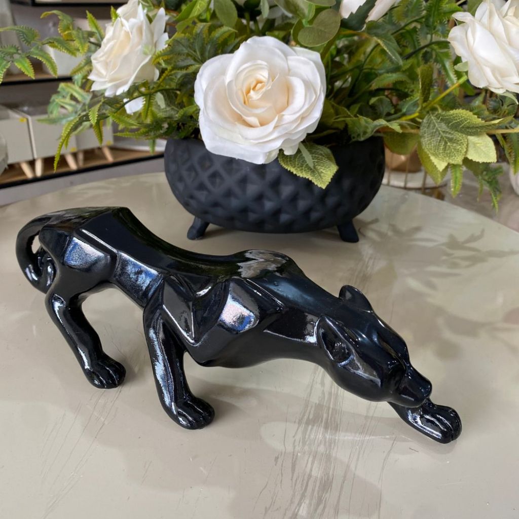 Decoração Escultura  Pantera Negra P Preto Brilho Escultura Luxo Escritório Sala