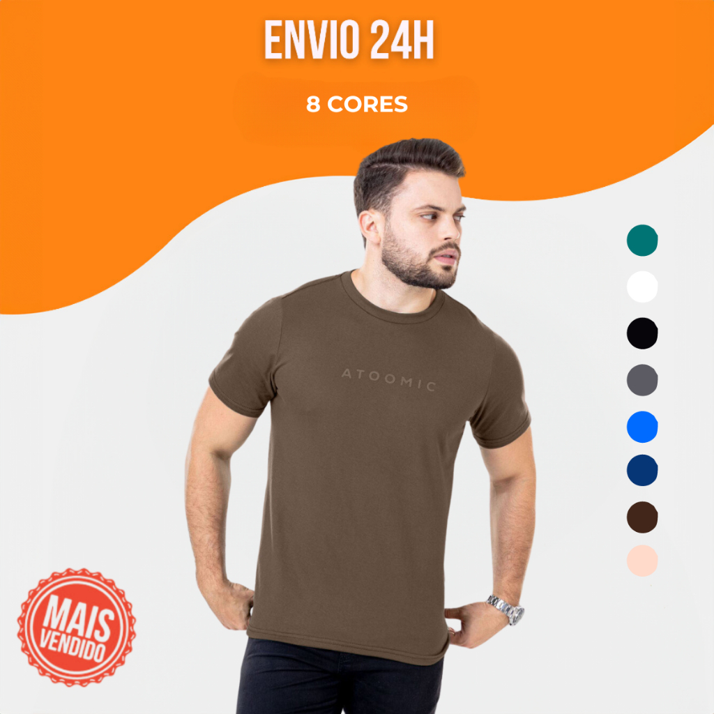 Camiseta Básica Estampa Atoomic Várias Cores Fio 30.1 Premium Camisa Blusa