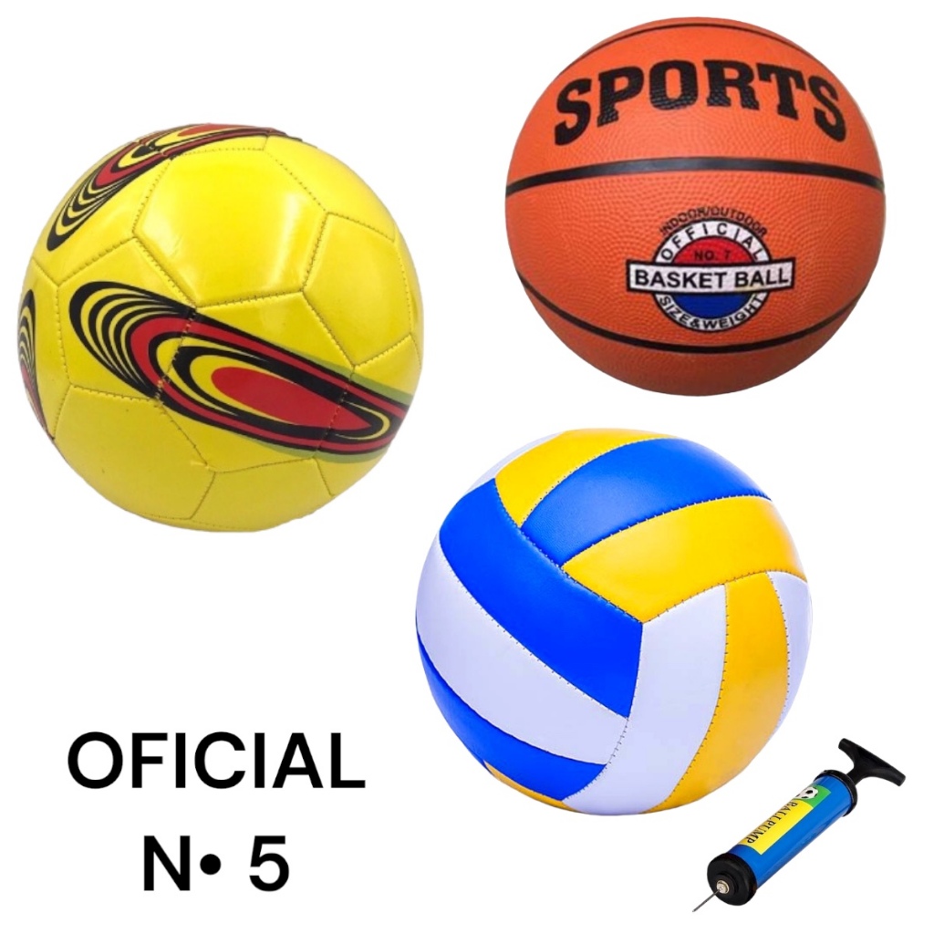Kit Bola de Futebol Vôlei Basquete com Bomba para Praia Campo ou Quadra
