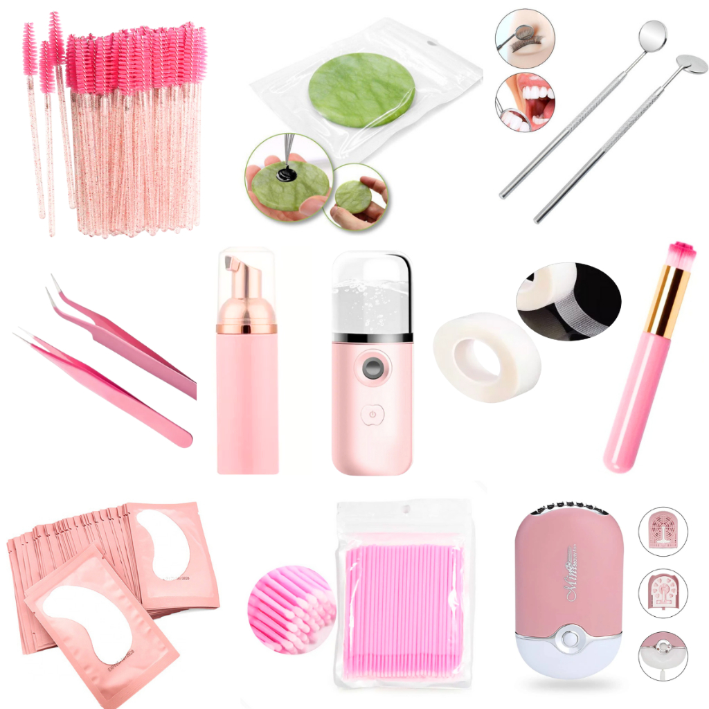 Kit Iniciante Extensão Alongamento De Cilios Nano Vaporizador Ventilador Escovinha Microbrush Pinça