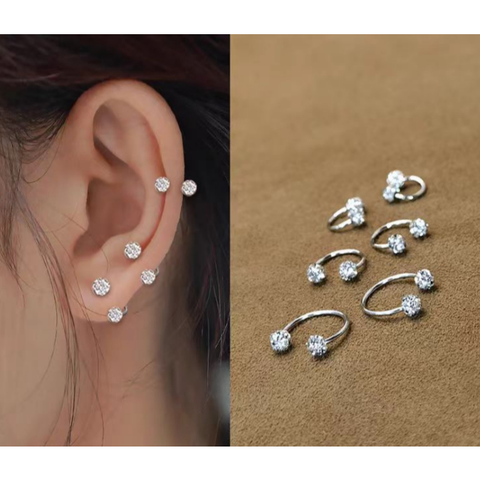 Brincos de aço inoxidável femininos com unhas de osso super brilhantes e exclusivos/8mm