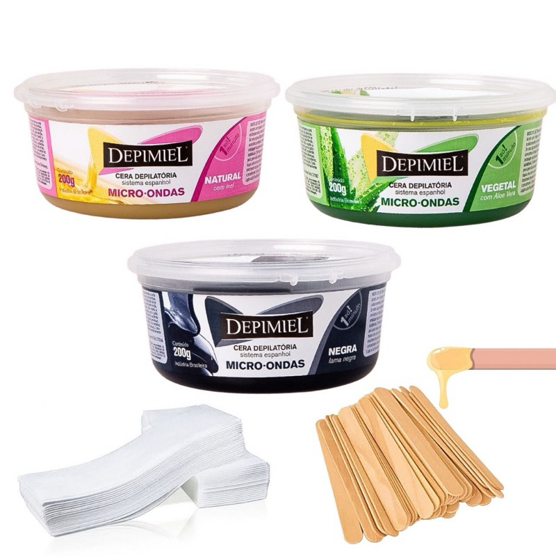 Kit Depilação Cera Quente Micro Ondas + Papel Removedor + Aplicador Nº 4