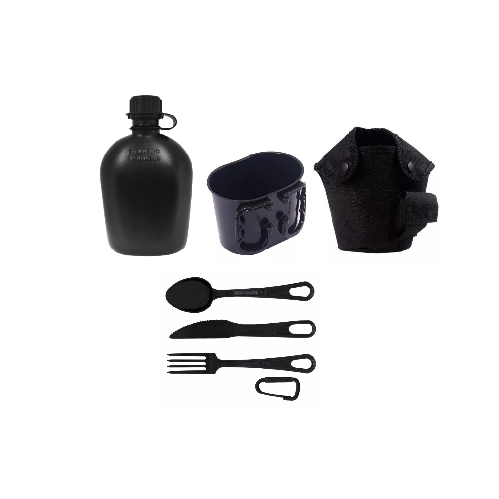 Kit Aventura Cantil + Porta Cantil + Caneco + Talher De Campanha Bélica