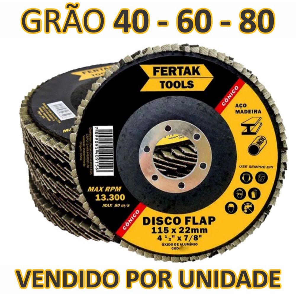 Disco Flap 4.1/2 115 grão 40-60-80 Flap disc lixa para madeira e ferro Fertak