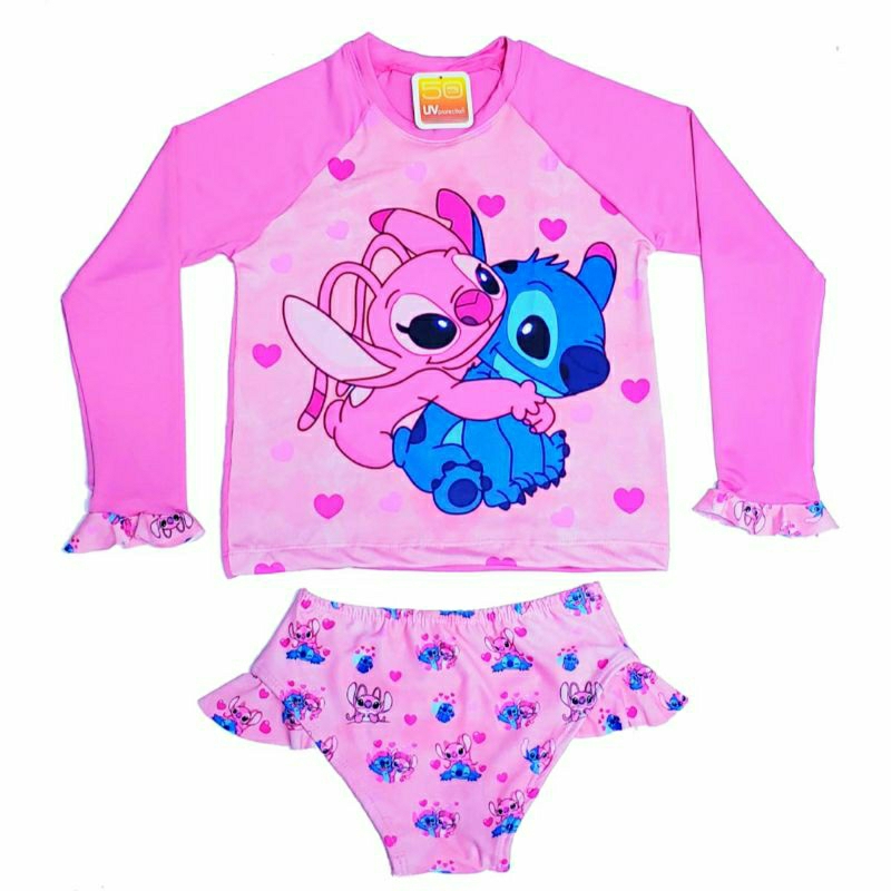 Conjunto Uv Proteção Solar Blusa Biquíni Praia Piscina Menina